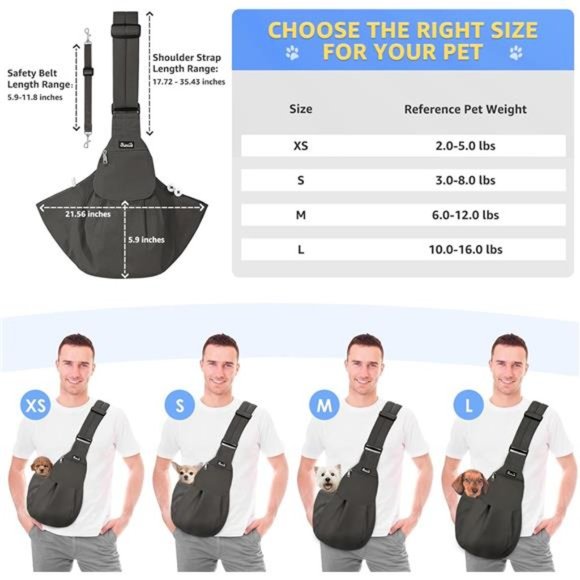 Dog Carrier Sling, Thick Padded Adjustable Shoulder Strap Dog Carriers - Picture 6 of 8